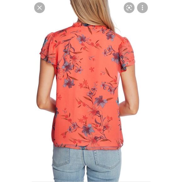 CECE Expressive Lillies Split Neck Top in Hot Lava Size M - Picture 3 of 10